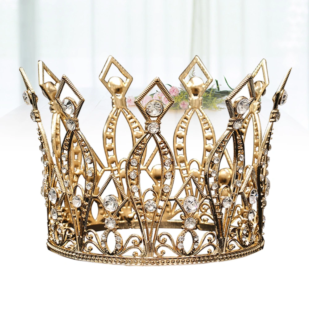 Baroque Crown Cake Ornaments Tiara Cake Topper Dessert Decor Bridal Headdress Crafts (Golden, White Rhinestone)