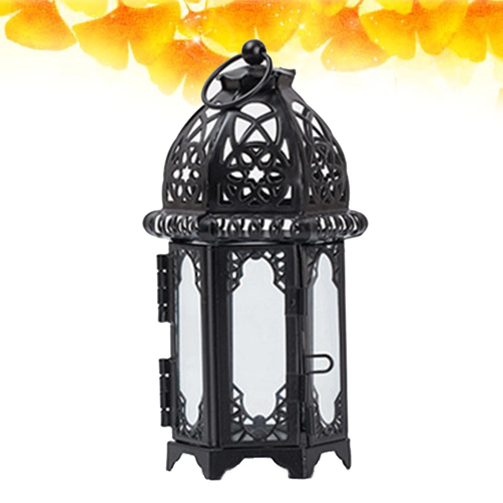 Moroccan Style Candle Lantern Vintage Candle Holder for Events, Parties and Weddings(Black)