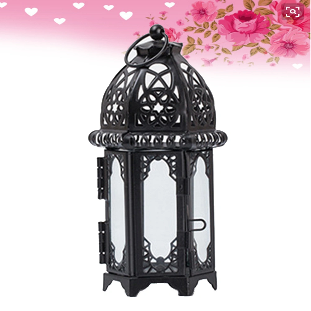Moroccan Style Candle Lantern Vintage Candle Holder for Events, Parties and Weddings(Black)