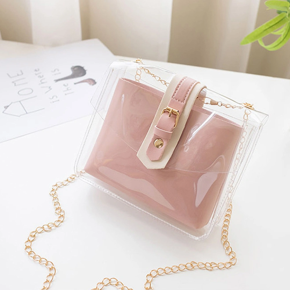 1PC Chic Transparent Crossbody Bag Fashion Chain Shoulder Bag Casual Storage Bag for Women Ladies Girls (Pink)