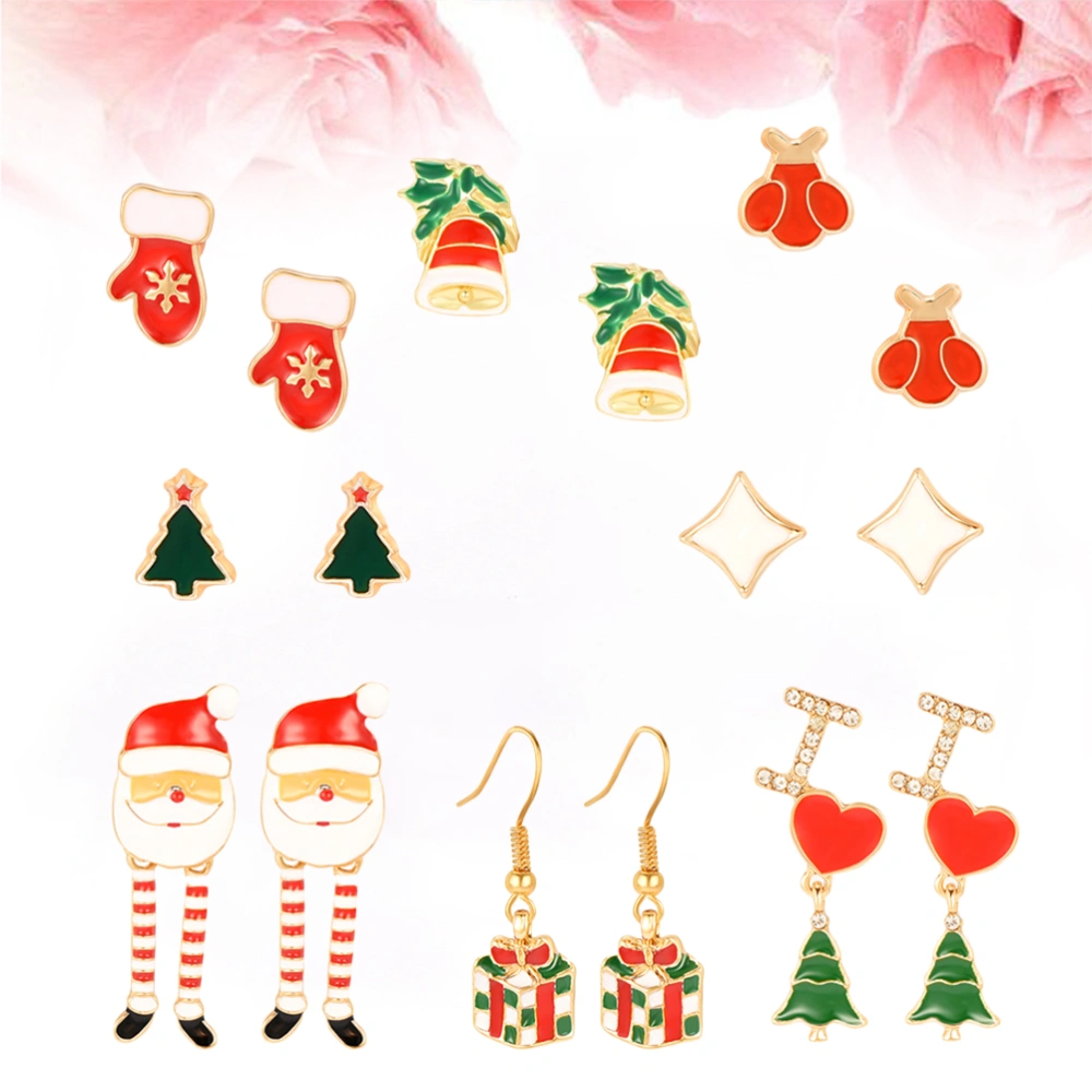 8 Pairs Christmas Earring Set Dangle Hook Earrings Festive Ear Stud Jewelry Gift for Decoration