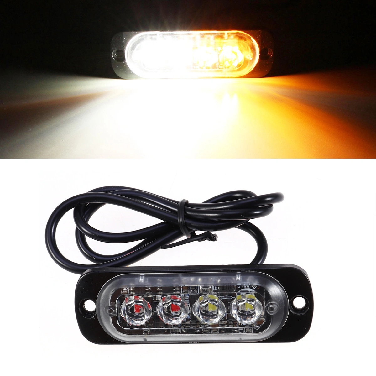 1 Set of 12W 12-24V 4 LEDs Strobe Light 19 Modes Ultra-thin Emergency Flash Warning Caution Light for Trucks Motorcycles (White Light and Red Light)