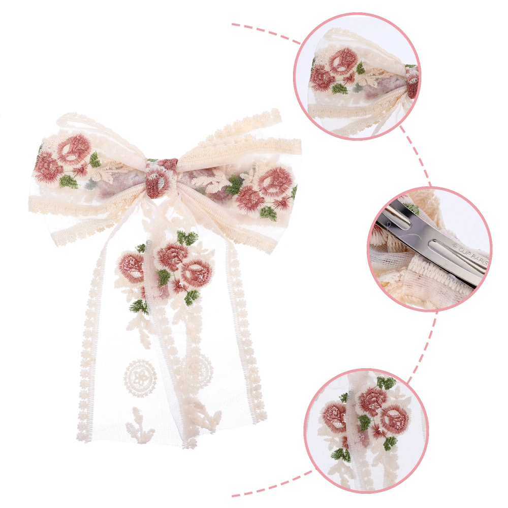 1 Pc Exquisite Head-wear Novel Hair Decor Embroidered Spring Hair Clip (Beige)