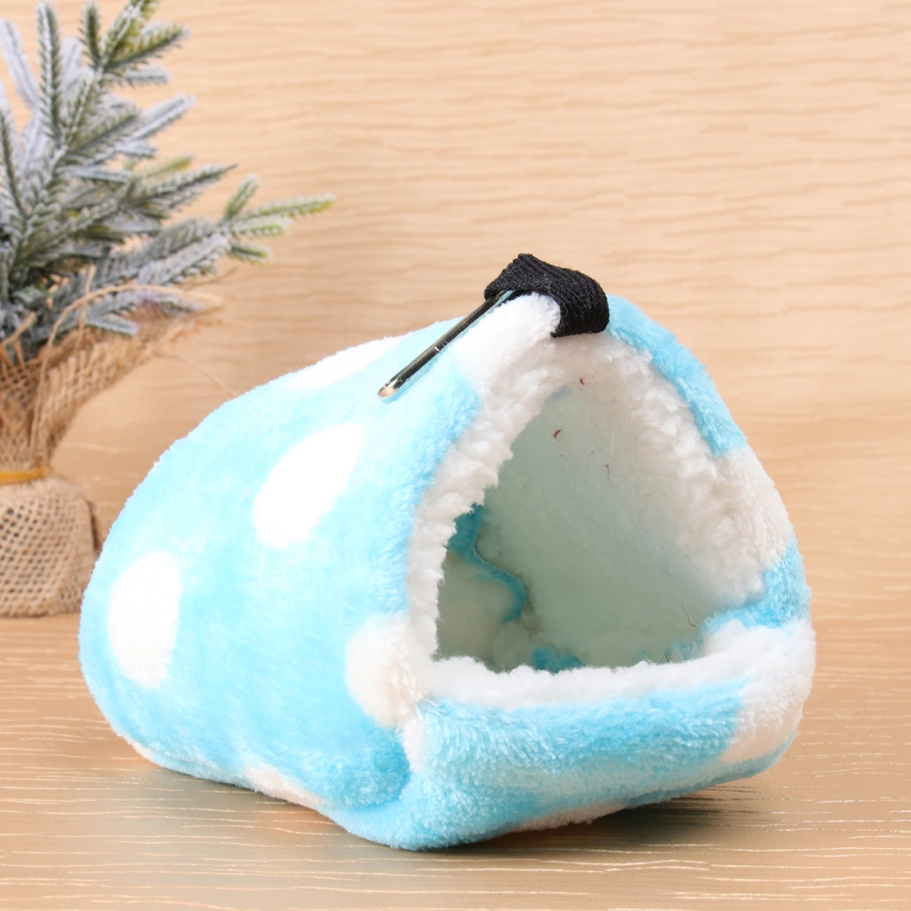 Winter Fleece Bed House Hammock Warm Dot Pet Bed House Cage Accessories for  Squirrel Hedgehog Hamster Chinchilla Size XS(Blue)