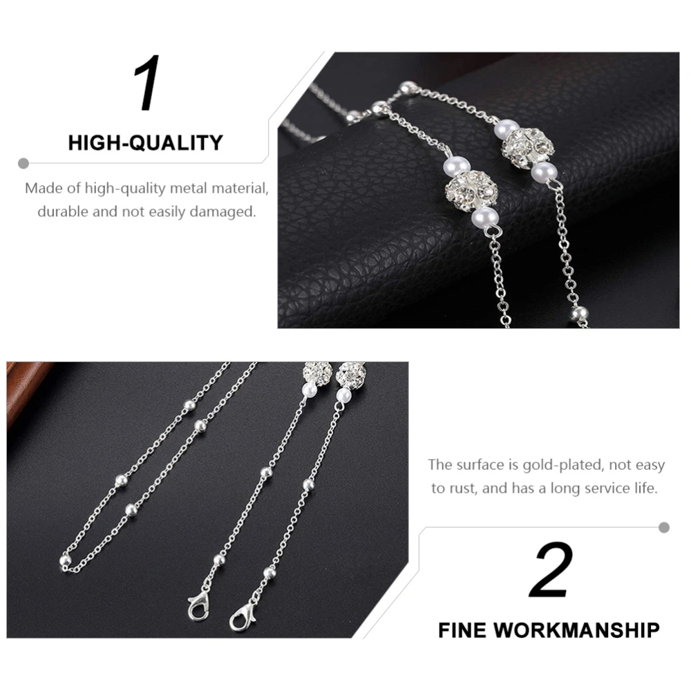 1Pc Pearl Mask Holding Chain Lanyard Bracket Glasses Chain Necklace (Silver)