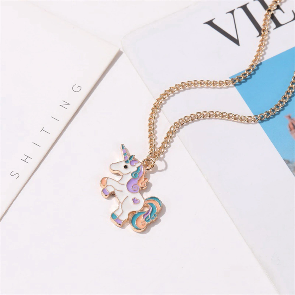 Colorful Unicorn Fashion Alloy Pendant Cartoon Chain Adorable Necklace for Girls Ladies Women