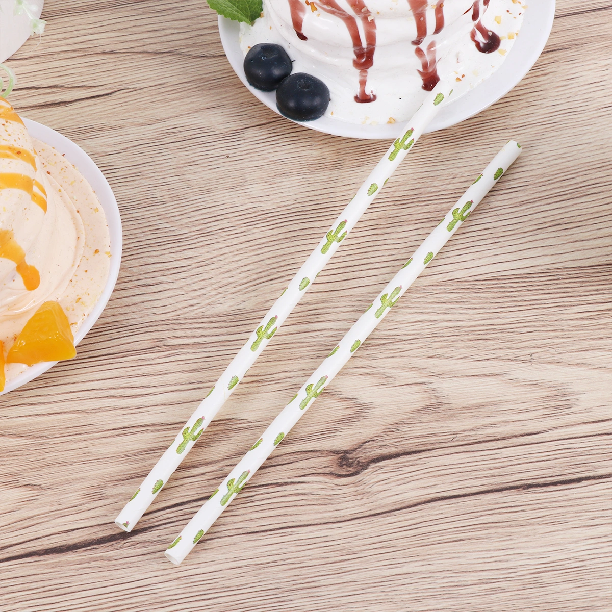 100pcs Paper Drinking Straw Disposable Straw Cactus Hawaii Party Straw (4 Packs Cactus)