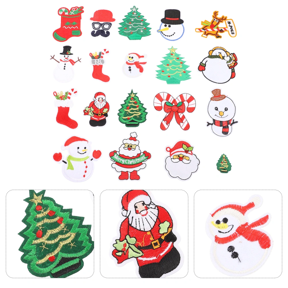 19pcs Christmas Embroidery Patches Iron On Sew-on Patches Snowman Appliques