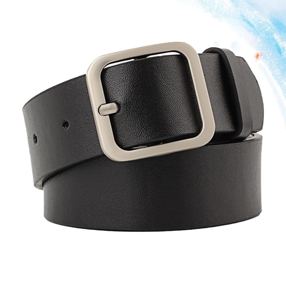 1pc Women Leather Belt Female Fully Adjustable Casual Belt Square Shape Buckle for Women Ladies (110cm Length 3.3cm Width Black Silver)