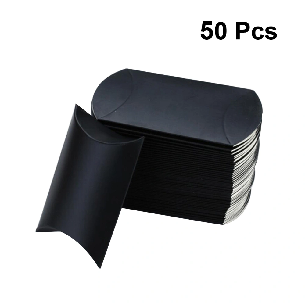 50pcs Foldable Candy Box Creative Pillow Shape Candy Cases Lovely Small Gift Box Chocolate Cases for Kids Children (Black)