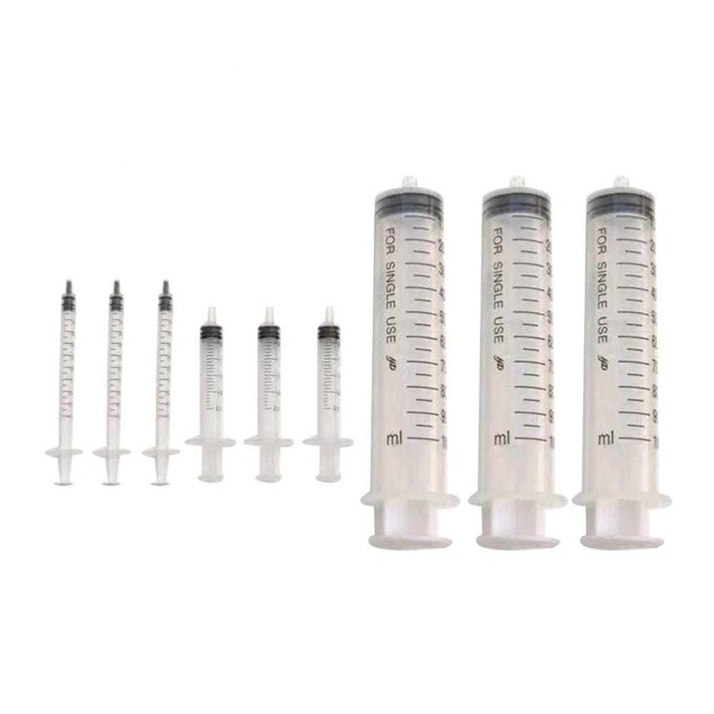 9pcs 1ml, 2ml and 10ml Disposable  Plastic Injector With Needle for Scientific Labs, Dispensing and Multiple Uses