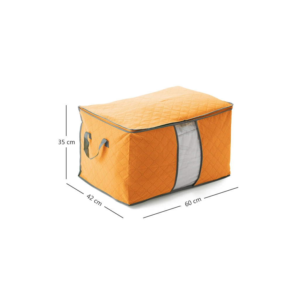 Large Pillow Box Foldable Clothes Blanket Underbed Storage Bag Container Organizer Compact Space Saver (Orange)