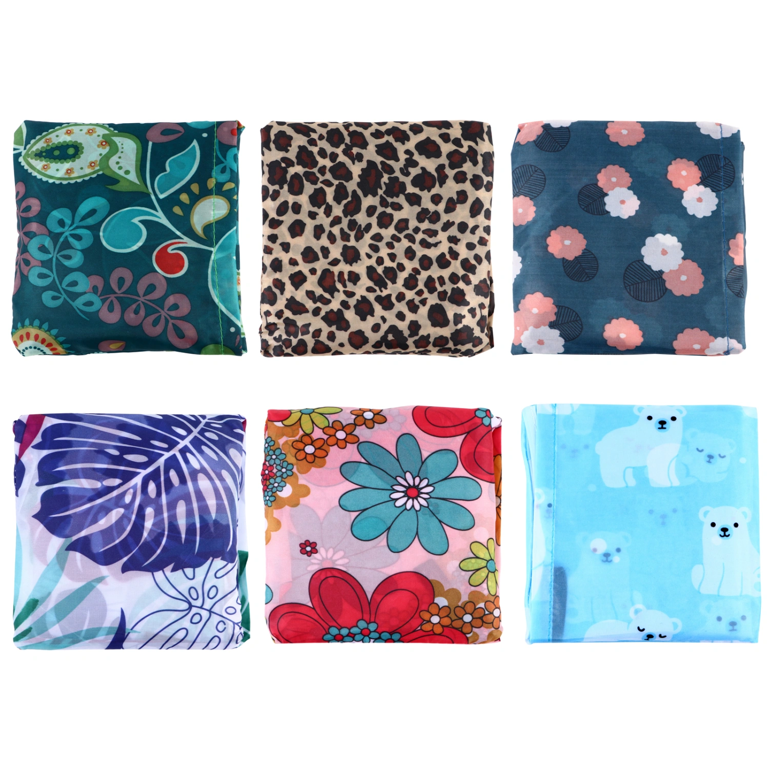6pcs Folding Printing Storage Handheld Bags Shopping Bags (Assorted Color)