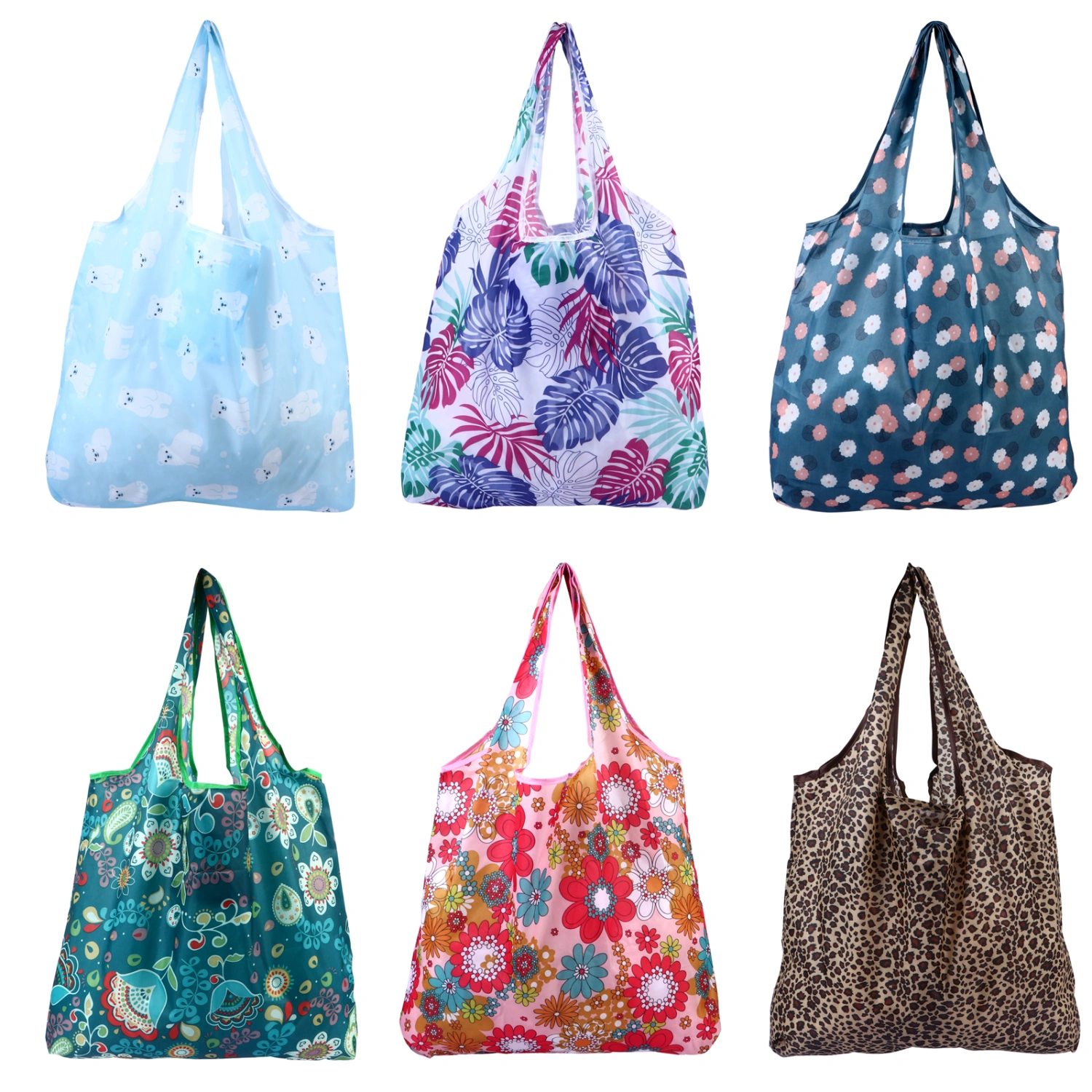 6pcs Folding Printing Storage Handheld Bags Shopping Bags (Assorted Color)