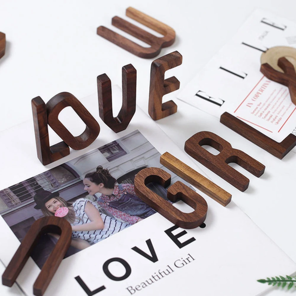 4pcs Love Letter Ornament Fashion Wall Hanging Decor Wood Ornament (Coffee)