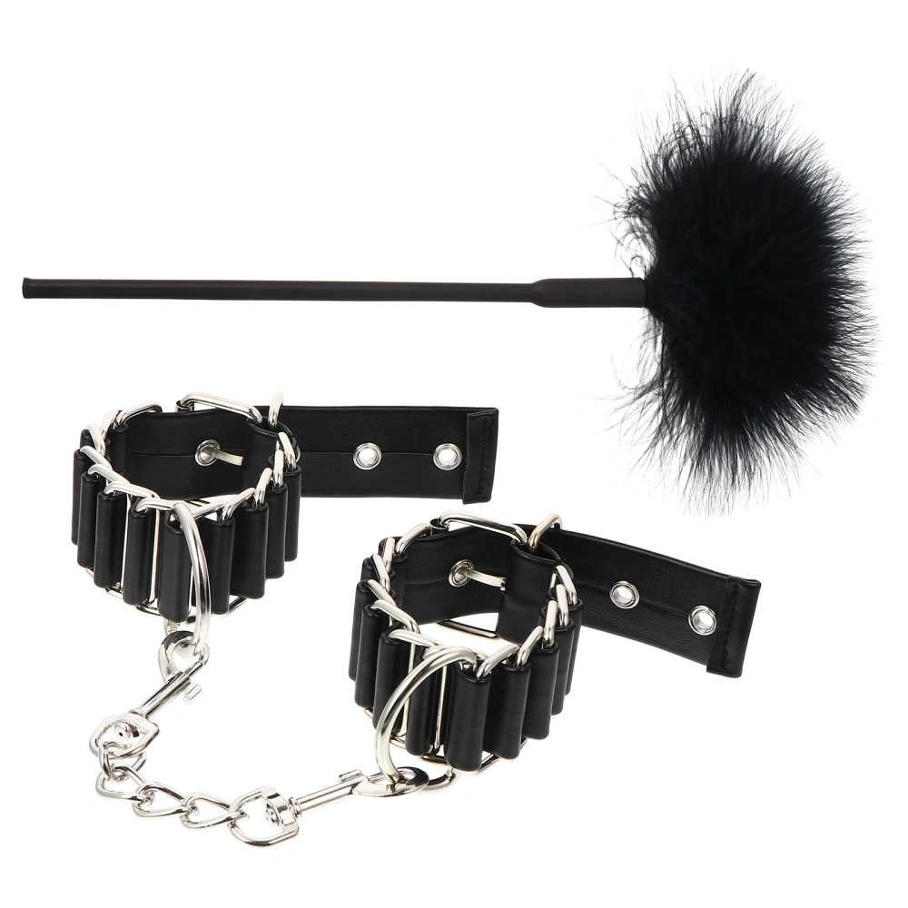 2pcs Creative Binding and Bundled PU Leather Handcuffs Feather Pat Sex Toy