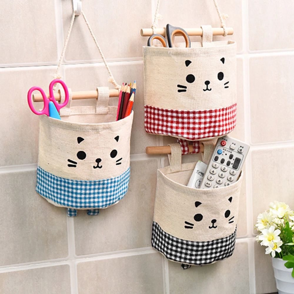 Cotton and Linen Cartoon Hanging Storage Bag Toy Storage Organizer Holder for Bathroom Wall Living Room (Pattern 2)