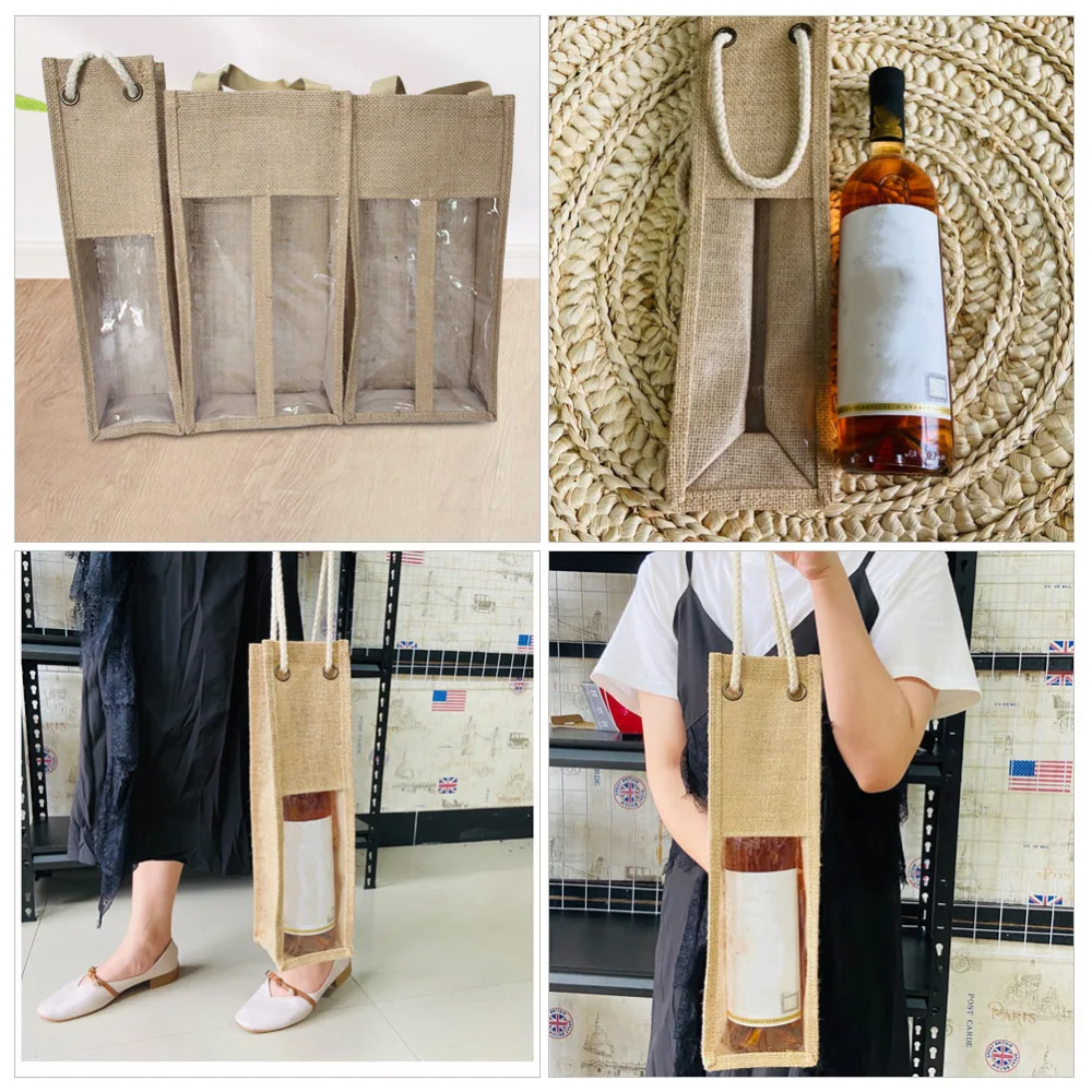 1pc Linen Wine Bottle Storage Bag Gift Bag Wine Wrapping Pouch Wine Holder