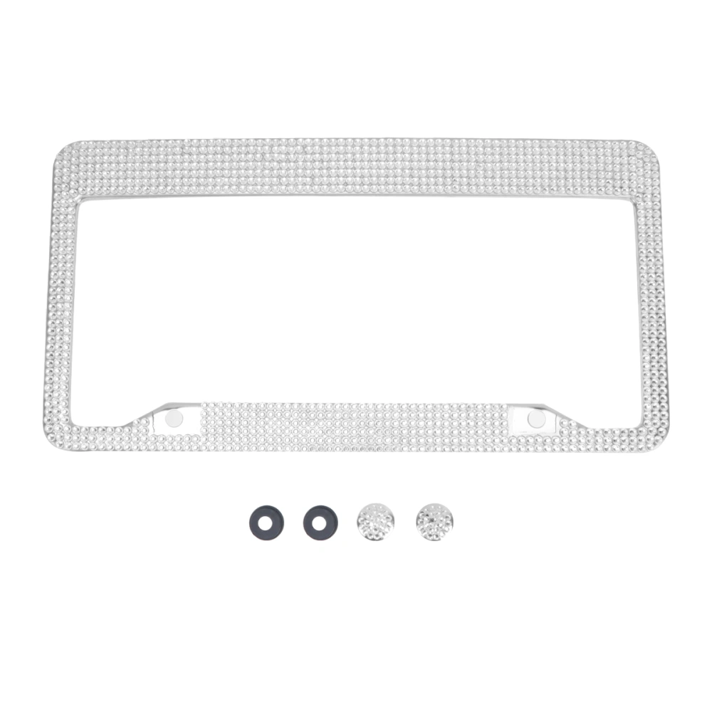 Shiny Stainless Steel License Plate Frame Luxury Handcrafted Car Frame Plate White Rhinestone Car License Accessory for American Car (Silver)