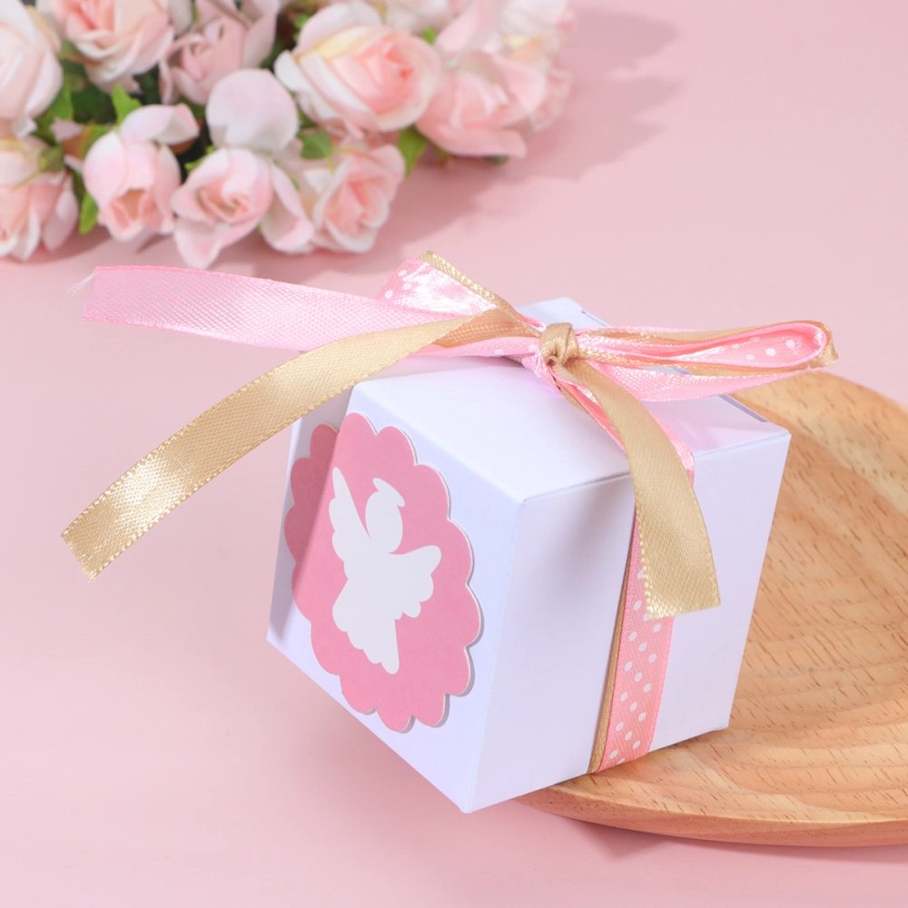 50pcs Pink Angel Printing Candy Box Square Chocolate Storage Case Kraft Paper Treat Box Baby Birthday Party Favor Gift Box