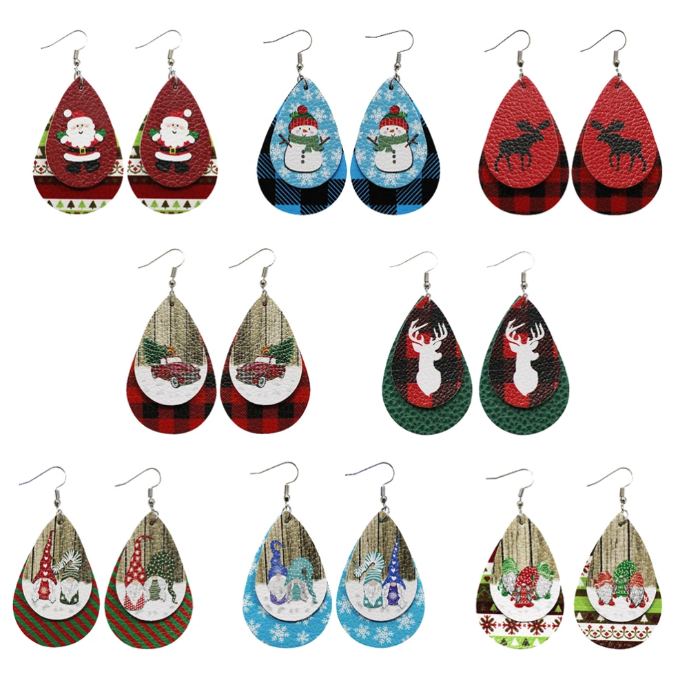 8 Pairs of Christmas Earrings Waterdrop Shaped Leather Earring Jewelry Decor