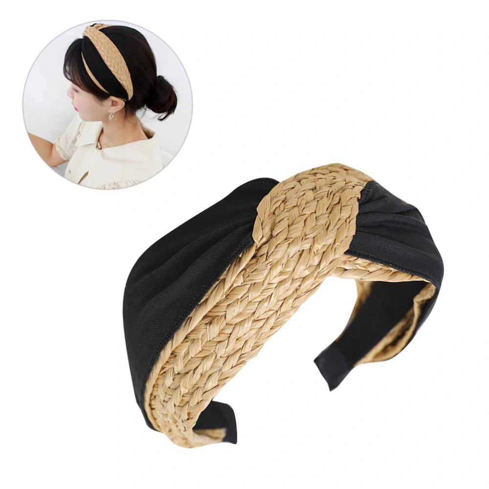 Raffia Cross Hair Band Hair Accessories Simple Wide Pressing Hair All-Match Hairdress for Women Size M