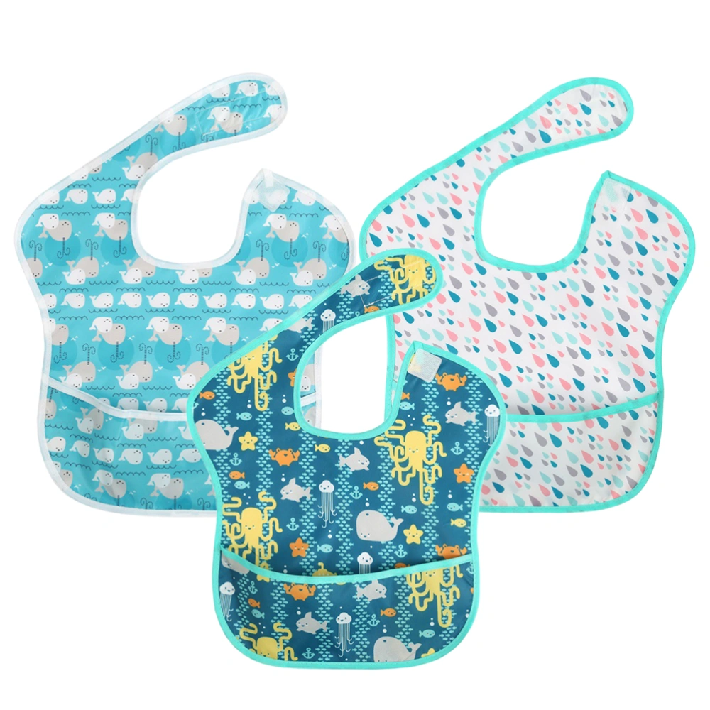 3pcs Children's Saliva Towel Baby Bib Baby Vibe Infant Bib Waterproof Cartoon Pattern (Little Octopus, Little Raindrop, Little Whale)