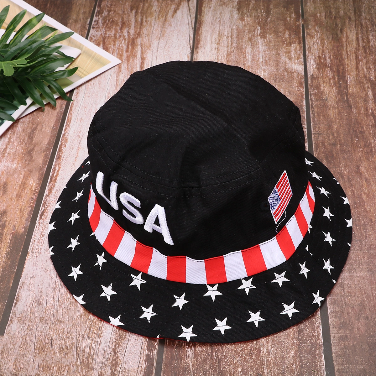 Outdoor Bucket Hat Outdoor Travel Printing Sunshade Hat for Woman Man (Black)