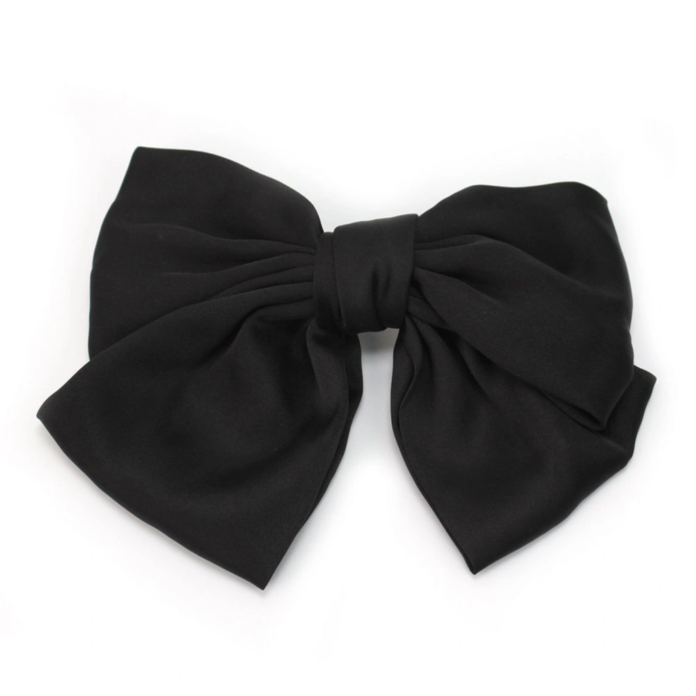 Women's Girls Satin Big Bowknot Hair Clip Hairpin Headwear (Black)