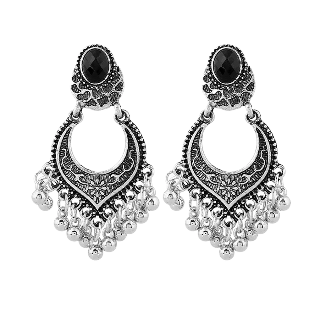 1 Pair of Ethnic Style Ear Dangle Tassel Dangler Beads Ear Drop Women Dangler Ear Jewelry Silver