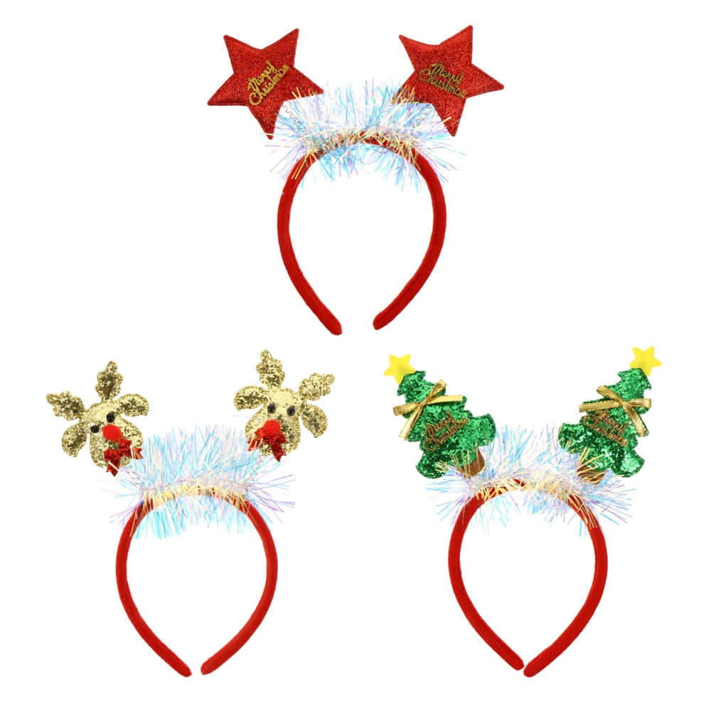 3pcs Christmas Antlers Headband Sequin Decor Spring Xmas Tree Party Hair