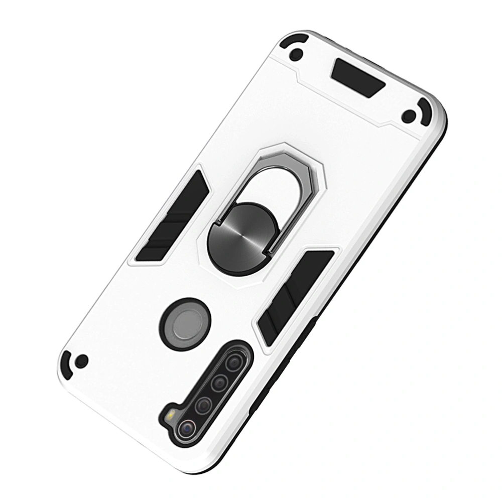 Phone Case with Magnetic Ring Bracket Shockproof Phone Shell Double Protective Cover Compatible For Redmi Note 8T (Silver)