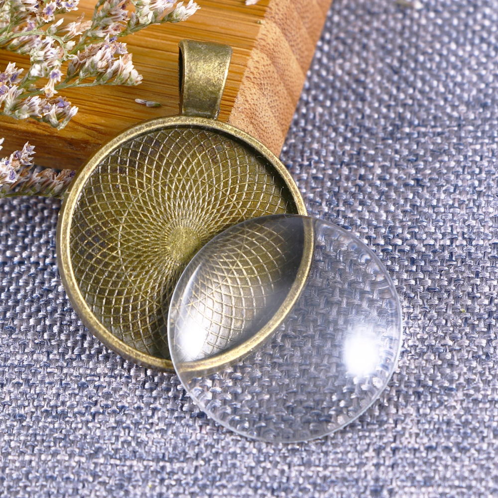 20 Set Round Bezel Pendant Trays with Glass Dome Tiles 25 mm Blanks Cameo Bezel Settings (Bronze)