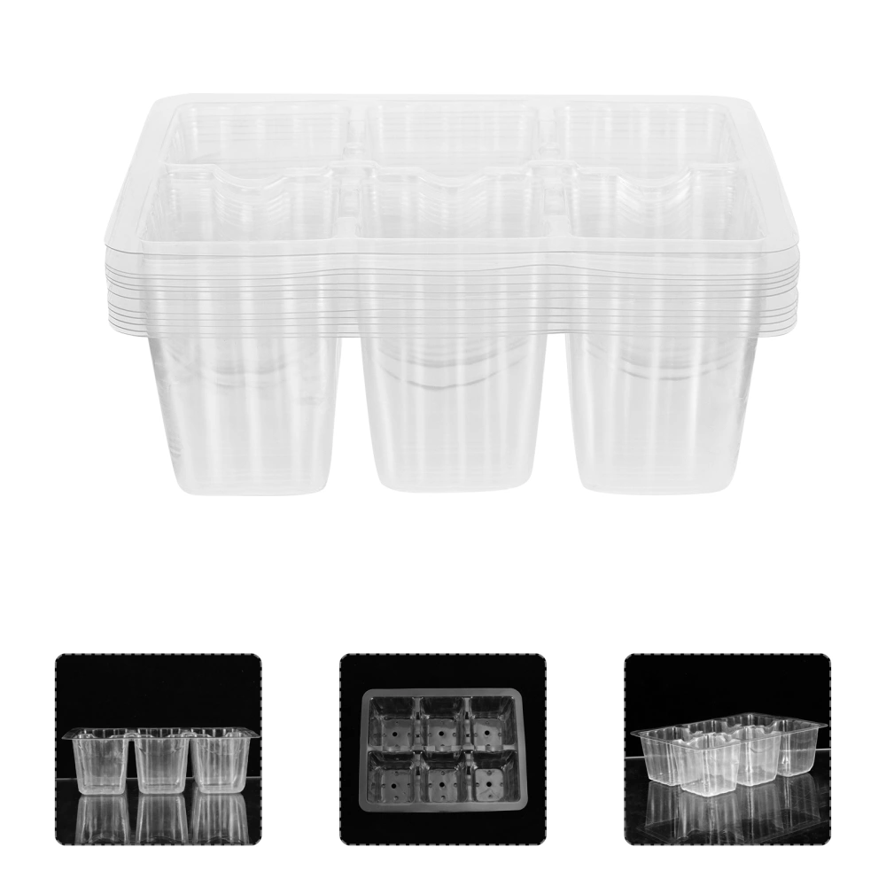 10pcs Six-hole Transparent Plastic Nursery Pot Durable Plant Pot for Home