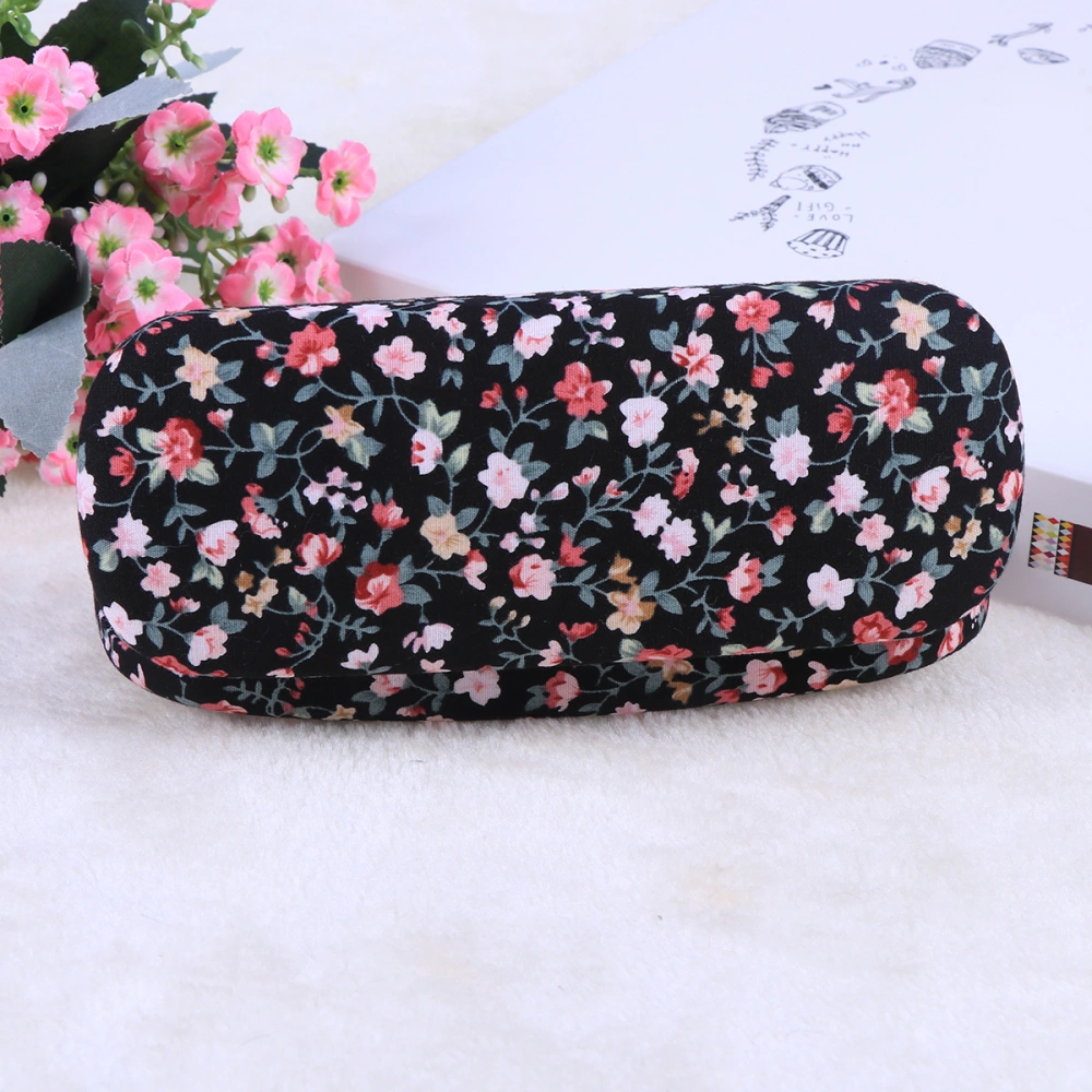 Protable Floral Printed Sunglasses Hard Eye Glasses Case Eyewear Protector Box Pouch Bag(Black)