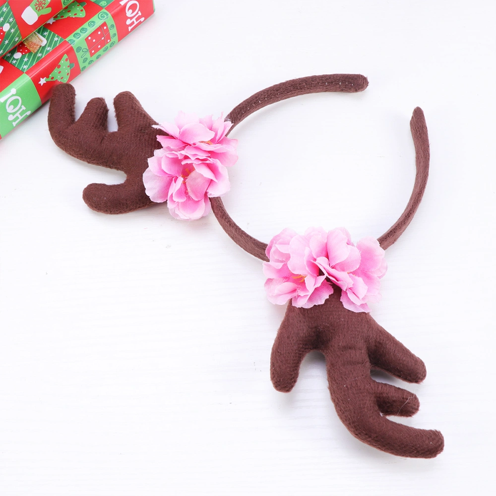 Floral Christmas Decorative Headband Adorable Hair Bands Elk Antler Hair Hoops Coffee Headdress Party Favors Supplies Decorations