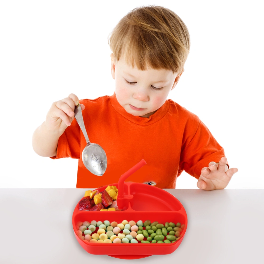 Supplementary Food Plate Silicone Kids Tableware Baby Suction Bowls with Straw