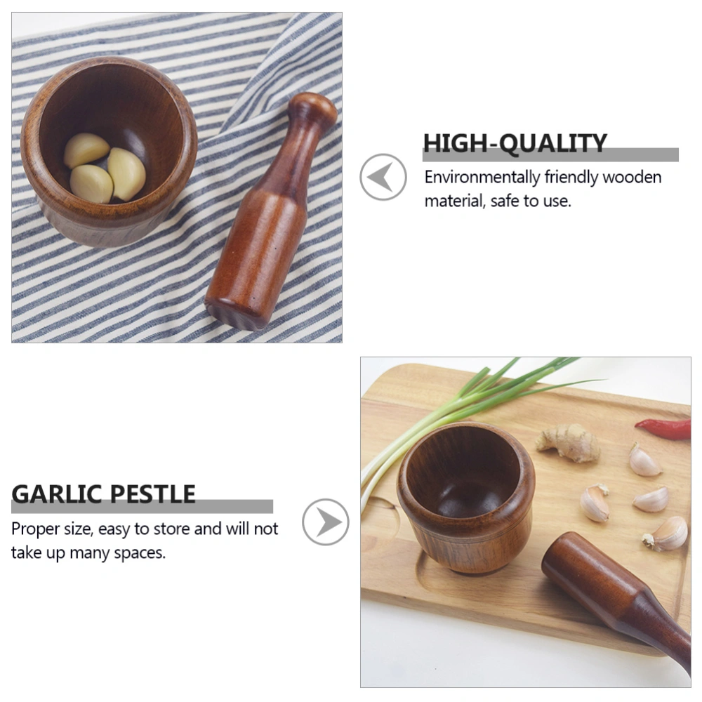 1 Set Wooden Mortar and Pestle Retro Grinding Bowl Practical Garlic Crush Pot