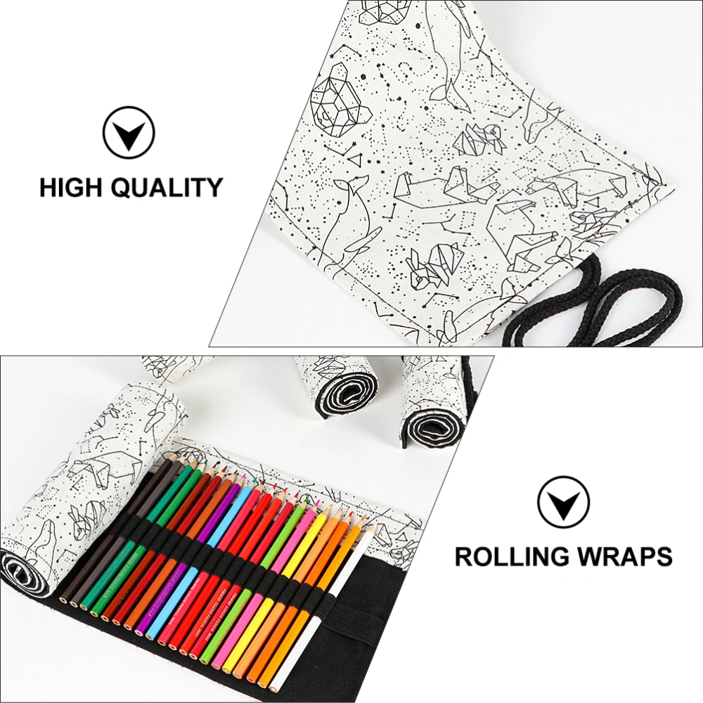 1pc 72 Slots Colored Pencil Wrap Stationery Storage Pouch Canvas Pencil Roll