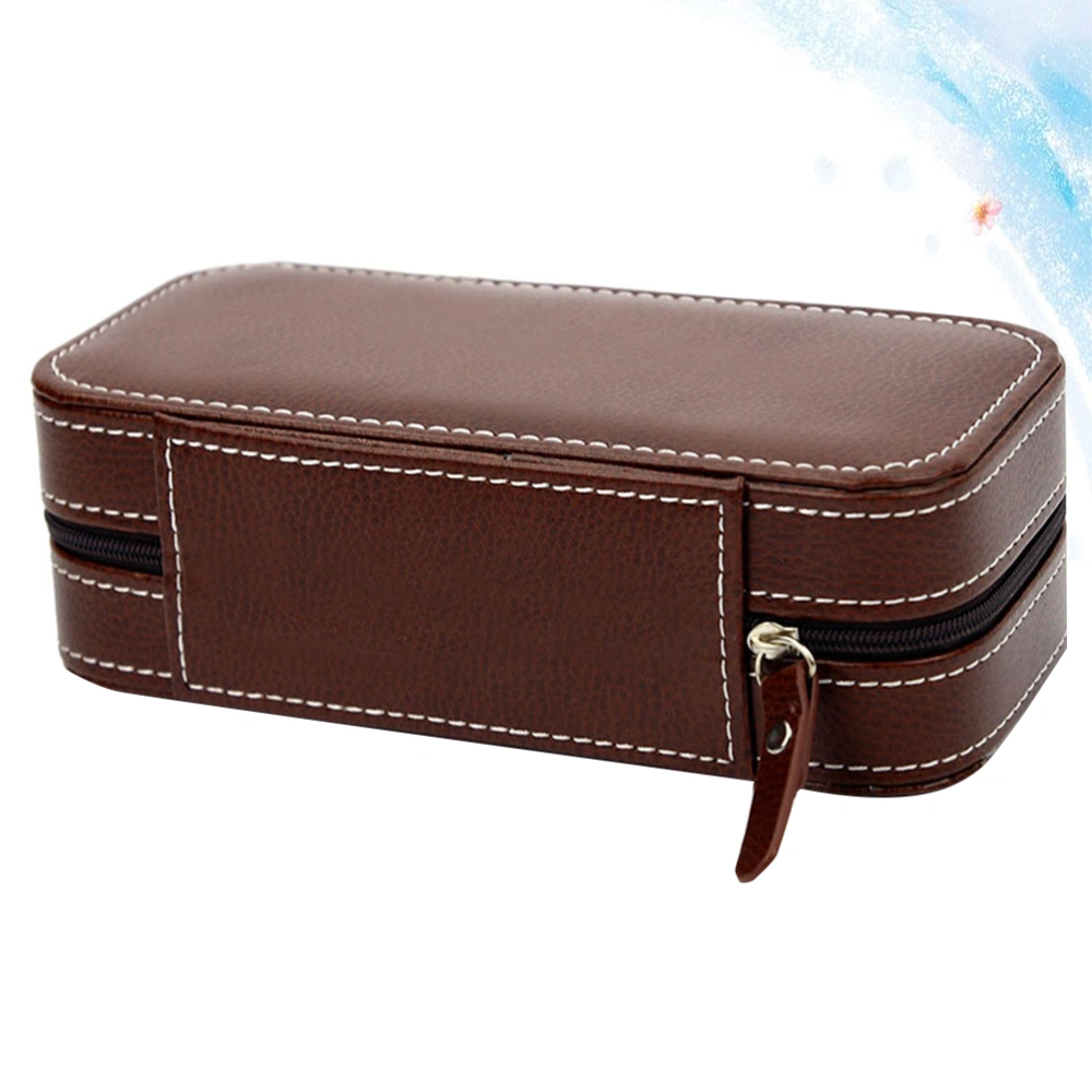 Portable 2 Slots Watch Storage Case PU Leather Watch Container Organizer Display Case for Home Store (Brown)