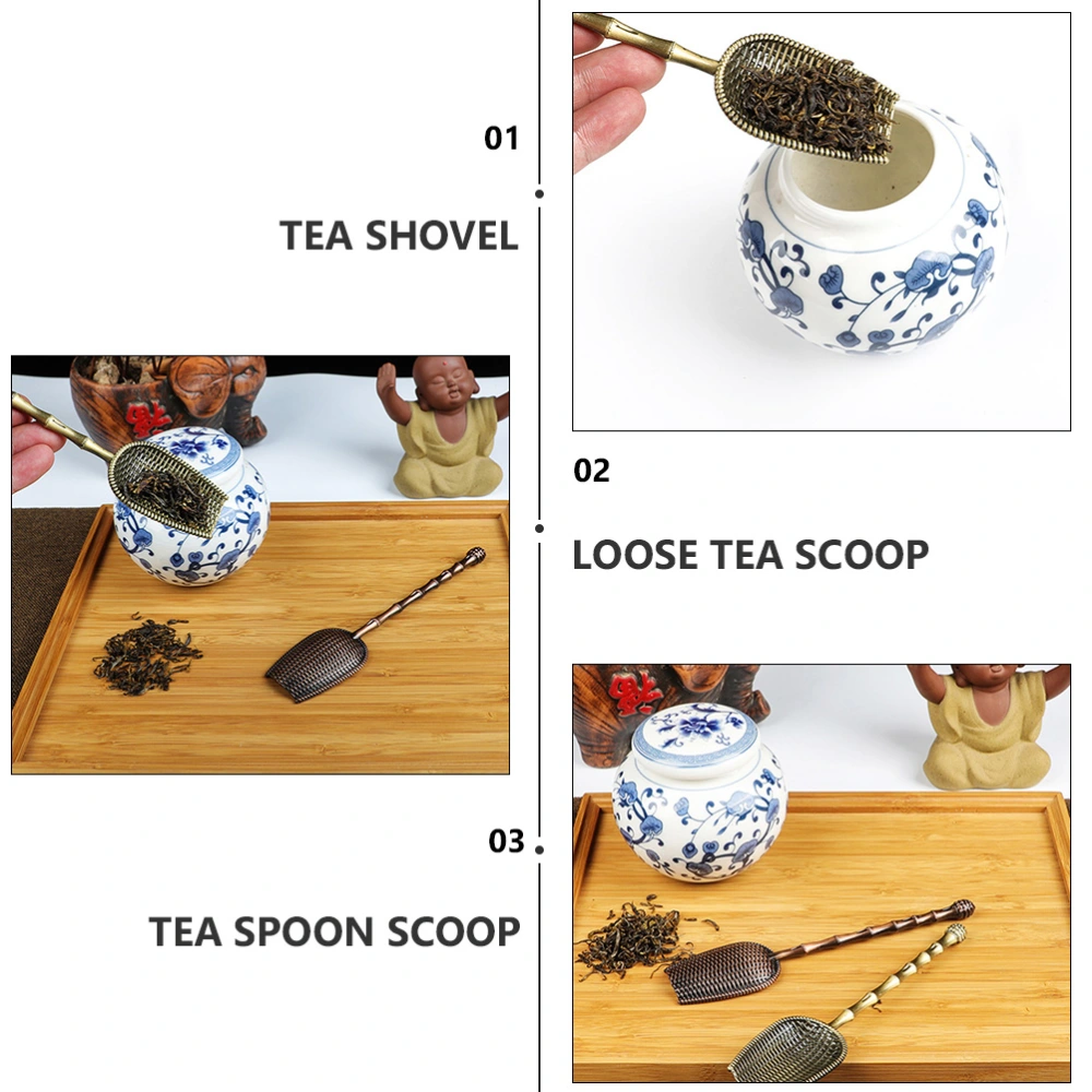 2Pcs Long Handle Tea Shovels Kongfu Metal Tea Scoops Sieve Design Tea Spoons