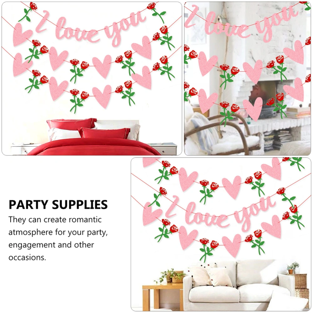 1 Set Valentine's Day Heart Shape Rose Glitter Powder Banners (Assorted Color)