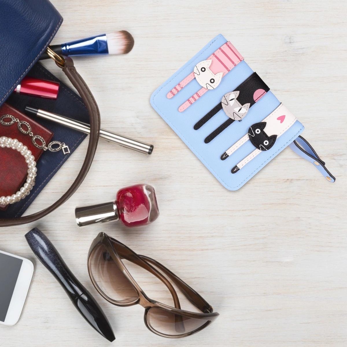 1Pc Women Wallet Short Wallet Cat Pattern Zipper Wallet Short Coin Purse
