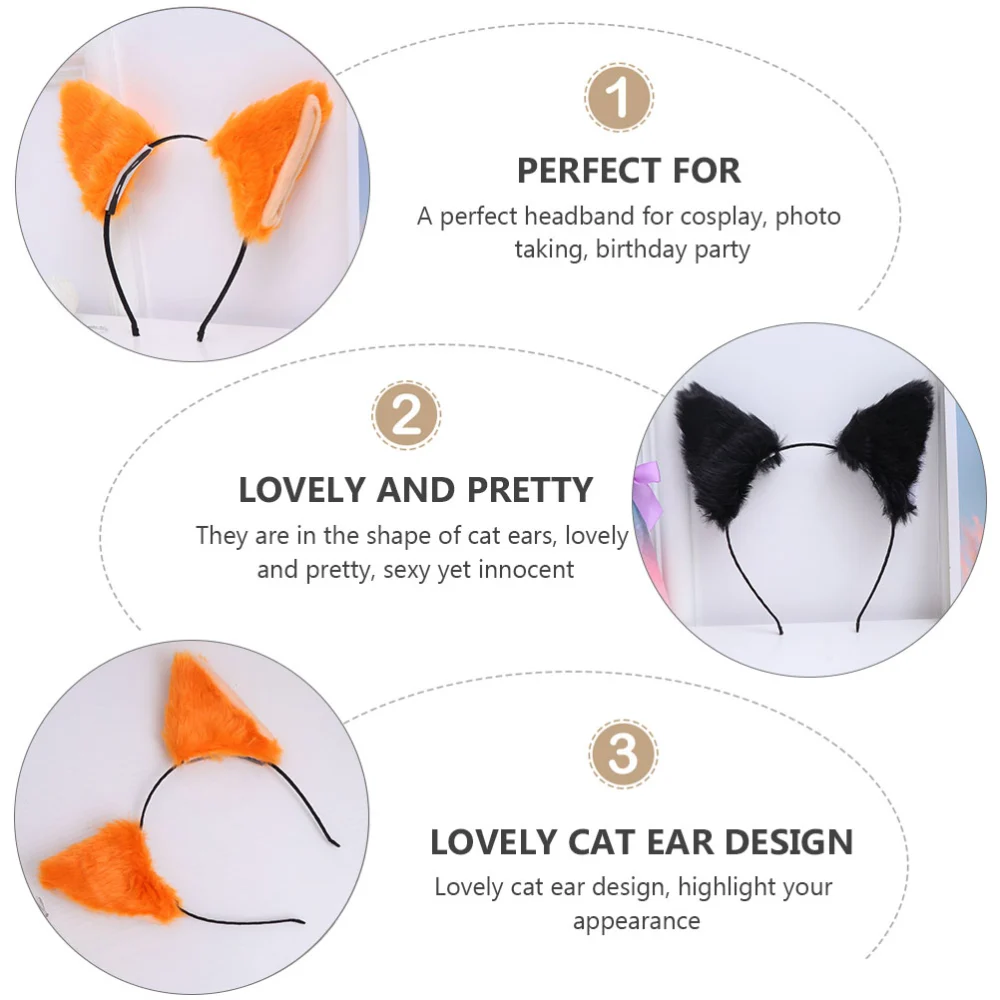 2Pcs Cosplay Costume Plush Cat Ear Headdress Headband Party Proms Hair