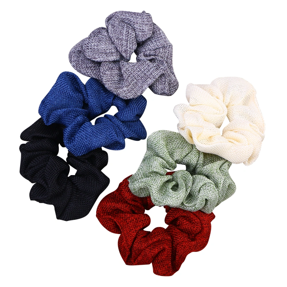 6pcs Scrunchies Linen Hair Band Ponytail Holder Hair Accessories for Women Girls (Green + Black + Red + Navy + Grey + White)