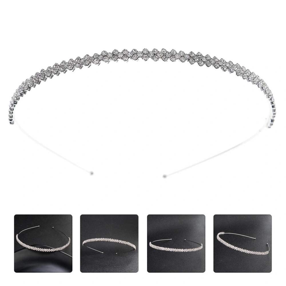 1pc Simple Rhinestone Hair Head Band Hair Band Headdress for Women (Silver)