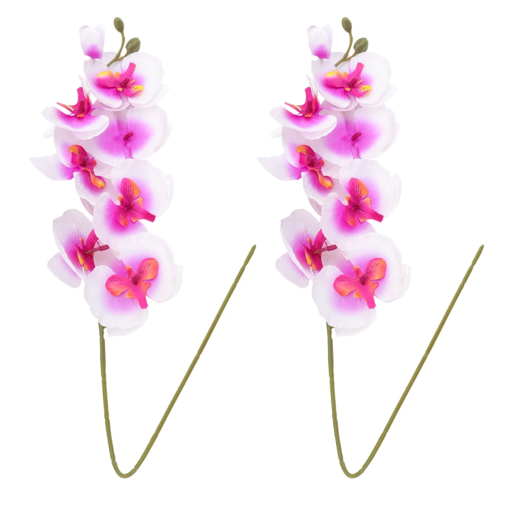 2Pcs Imitation Orchid Ornaments Lifelike Delicate Fake Flowers Adornment Interior Decoration (White)