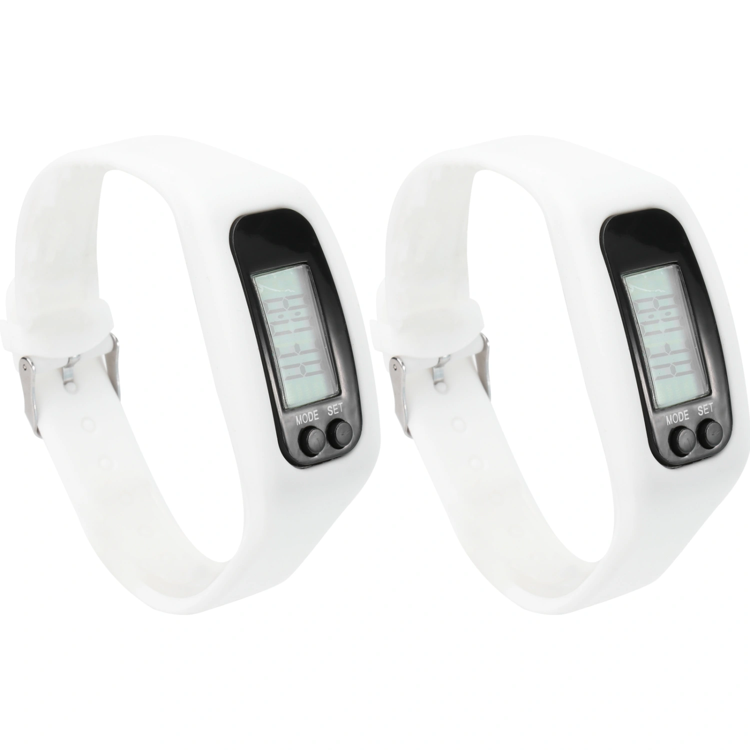 2pcs Men Women Electronic Watch Digital LCD Pedometer Run Step Walking Distance Calorie Counter Watch Bracelet (White)