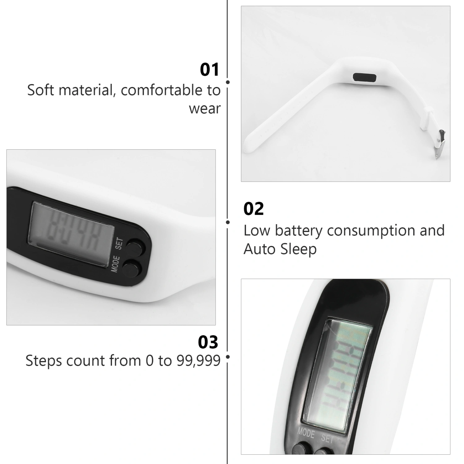 2pcs Men Women Electronic Watch Digital LCD Pedometer Run Step Walking Distance Calorie Counter Watch Bracelet (White)