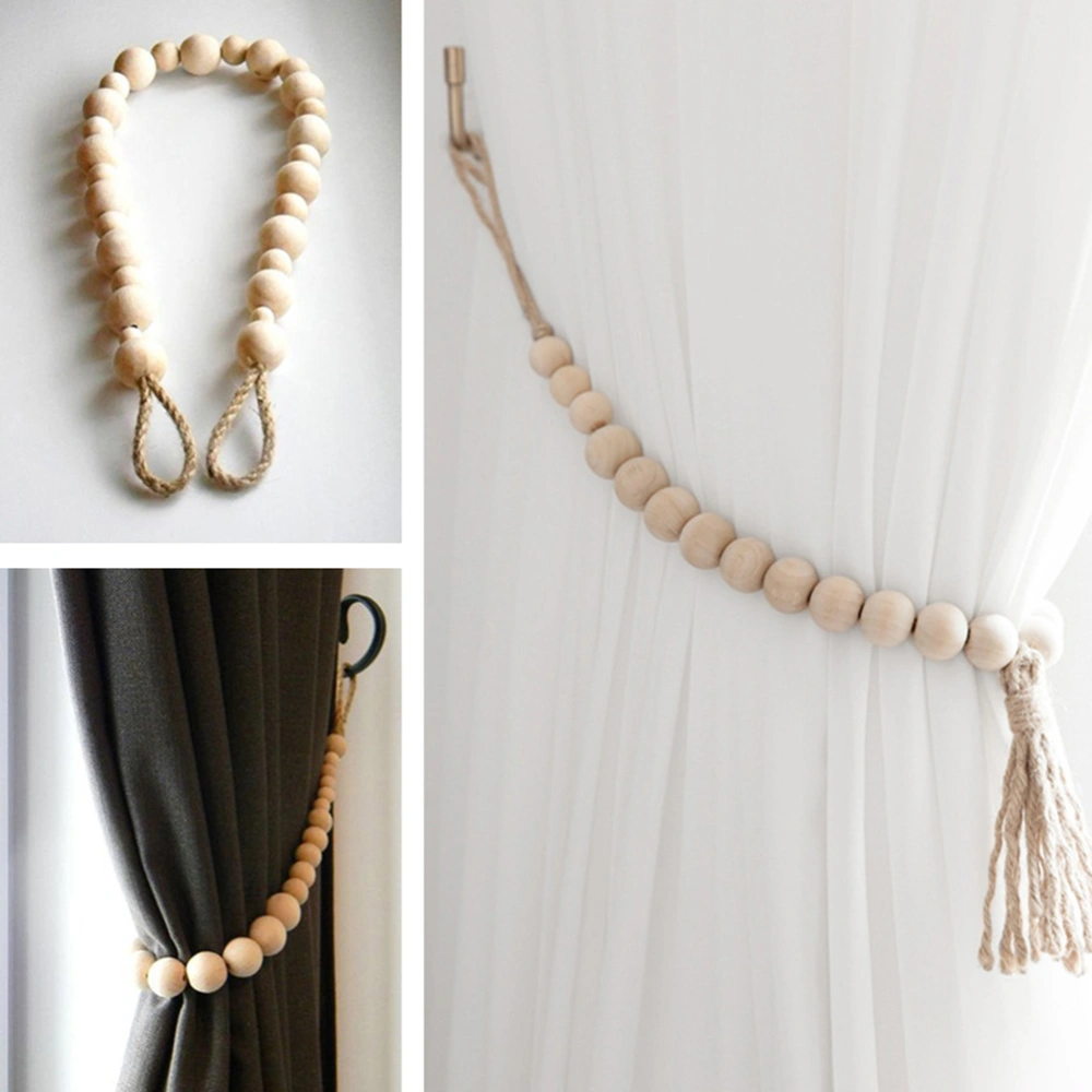 1pc Hand Knitting Curtain Tie Rope Wood Bead Curtain Tassel Curtain Tieback